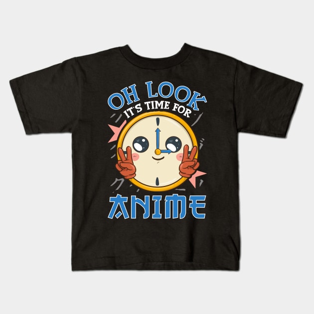 Funny Oh Look It's Time For Anime Kawaii Clock Kids T-Shirt by theperfectpresents